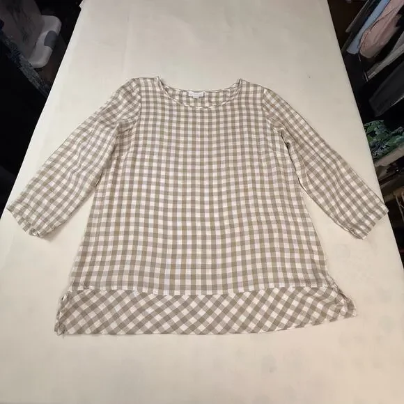 J.Jill tan and white gingham plaid long sleeve popover top - Picture 13 of 16
